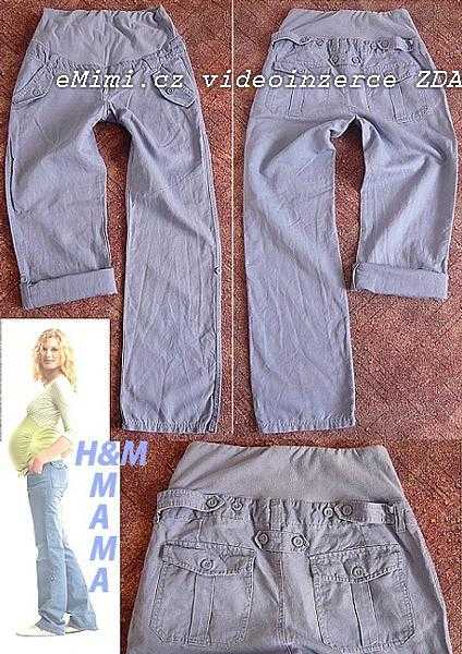 Těhotenské víceúčelové kalhoty (kalhoty i 3/4ťáky v jednom)pro vyšší těhulky, velikost M.